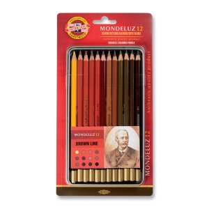 Zestaw kredek akwarelowych Koh-I-Noor MONDELUZ brązowe - 12 kol. (metalowe etui)