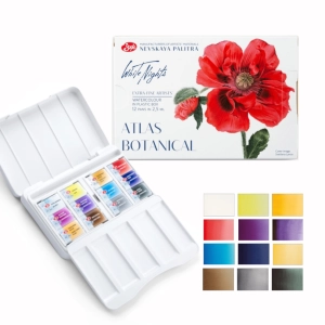 Zestaw akwareli Białe Noce w plastikowej opak. - 12 kol. ATLAS BOTANICZNY (maki)