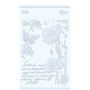 Szablon dekoracyjny ROSA U35 (13x20) - maki, motyl, napisy